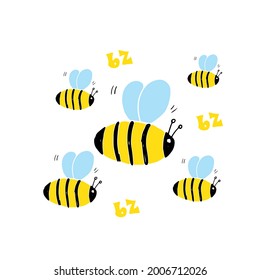 Cute Bee Cartoon Animal, baby and children print design Vector Illustration.