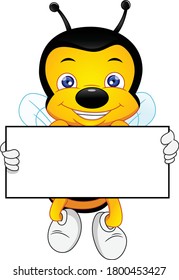 cute bee cartoon with blank sign