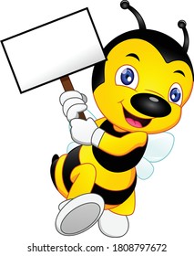 cute bee cartoon with blank sign