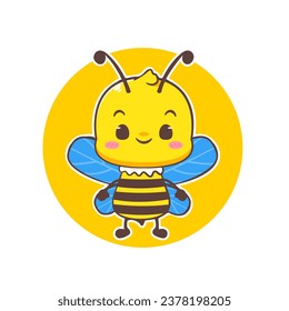 Cute bee cartoon character. Kawaii adorable animal concept design. Isolated white background. Vector illustration.