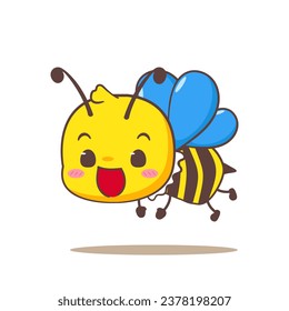 Cute bee cartoon character. Kawaii adorable animal concept design. Isolated white background. Vector illustration.