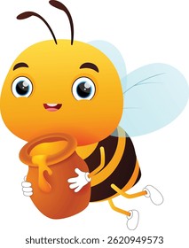 Cute bee cartoon character, Suitable for children's books, sticker, and mascot isolated on white backgrounds