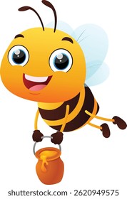 Cute bee cartoon character, Suitable for children's books, sticker, and mascot isolated on white backgrounds