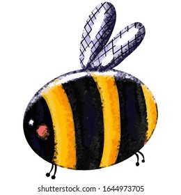 Cute bee in cartoon childish style on a white background. Element for design postcard, poster, children's textiles. Stock illustration