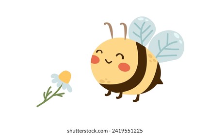 Cute bee cartoon and doodle vector illustration on white background ,cartoon character for your design , children book , sticker , banner , paper or fabric print