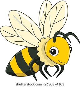 Cute bee cartoon. Flat vector illustration. Wild life animals. Cute animal on white background
