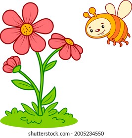 Cute Bee Cartoon Bee Flower Clipart Stock Vector (Royalty Free ...