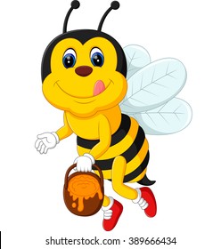 cute Bee cartoon flying of illustration