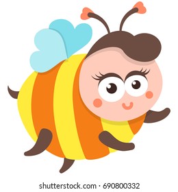 Cute Bee Cartoon Flying. Vector Isolated Illustration