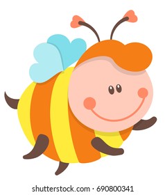 Cute Bee Cartoon Flying. Vector Isolated Illustration