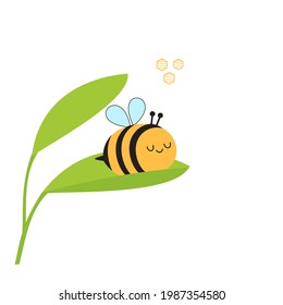 Dibujo de abejas y iconos de hojas verdes aislados en ilustración vectorial de fondo blanco.