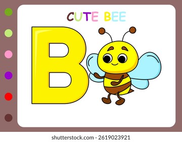 Cute bee cartoon. Hand drawn cartoon bee illustration