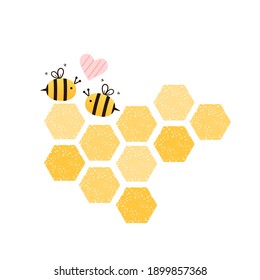 Cute bee cartoon with heart on white background vector illustration. Valentine's day.