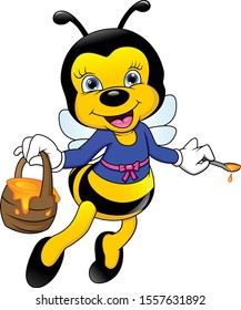 cute bee cartoon with honey