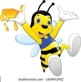 cute bee cartoon with honey