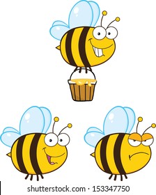 Cute Bee Cartoon Mascot Characters. Set Vector Collection 5