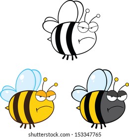 Cute Bee Cartoon Mascot Characters. Set Vector Collection 2