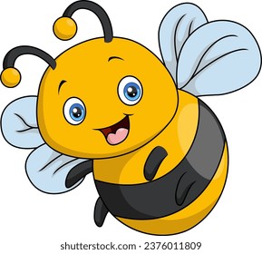 Cute bee cartoon on white background