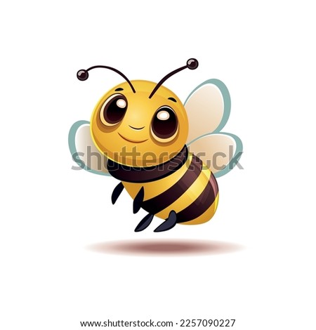 Cute Bee. Cartoon Sappy Flying Insect on White Background. Vector