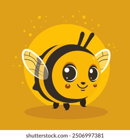 Cute bee in cartoon style on yellow background