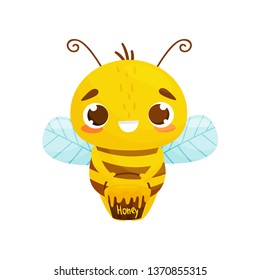 Cute bee in cartoon style. Vector illustration.