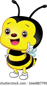 cute bee cartoon thumb up on white background