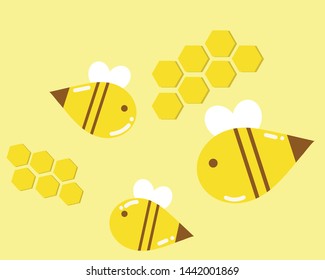 Cute bee in cartoon vector design on yellow background. 