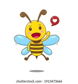 Cute bee cartoon. Vector illustration of chibi character isolated white background