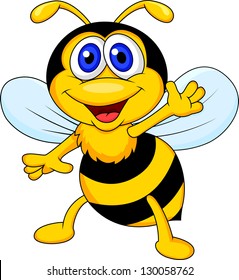 Cute bee cartoon waving