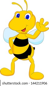 cute bee cartoon waving