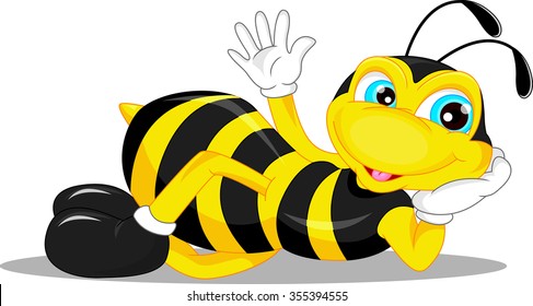cute bee cartoon waving
