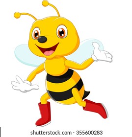 Cute bee cartoon waving