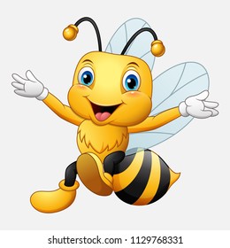 Cute bee cartoon waving hand