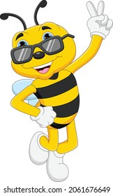 cute bee cartoon wearing glasses