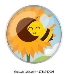 Cute bee cartoonover a sunflowers garden - Vector