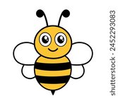 Cute bee character. Happy bumblebee. Vector illustration isolated on white.