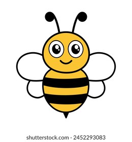 Cute bee character. Happy bumblebee. Vector illustration isolated on white.