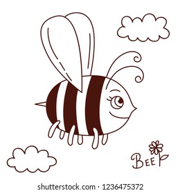 Cute bee character insect line doodle vector illustration