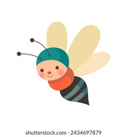 Cute bee character isolated on white background.