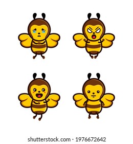 Cute Bee character logo design template. bee logo llustration.