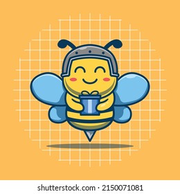 Cute bee character sending a gift vector illustration. Flat cartoon style