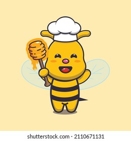 cute bee chef mascot cartoon character with honey