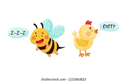 Dibujo vectorial de sonidos de abejas y pollo