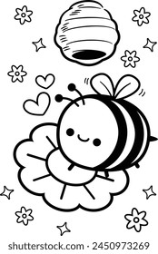 cute bee coloring page illustration