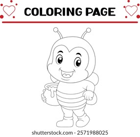 cute bee coloring page. insect coloring book page