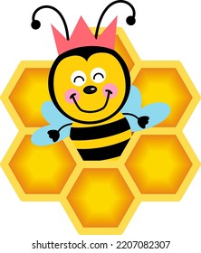 Cute bee coming out of honeycomb
