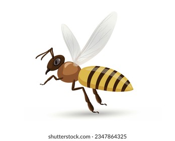 Cute bee concept. Yellow and black insect with wings. Wild life, nature and fauna. Template, layout and mock up. Cartoon flat vector illustration isolated on white background