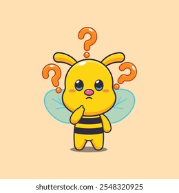 Cute bee is confused cartoon vector illustration. vector cartoon illustration suitable for poster, brochure, web, mascot, sticker, logo and icon.