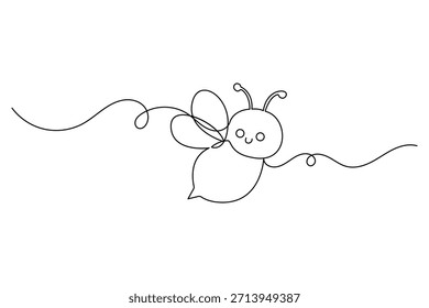  Abeja linda continua de una línea de dibujo minimalista de insectos voladores ilustración