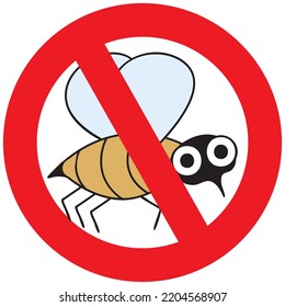 A cute bee crossed out with a prohibition sign. Vector illustration isolated on a white background.